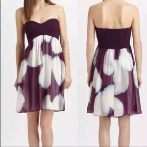 Diane Von Furstenberg Asti Silk Plum Floral Strapless Empire Waist Flowy Dress